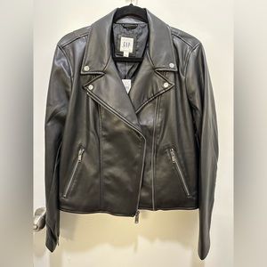 GAP Factory Faux-Leather Moto Jacket Black Women Size Large